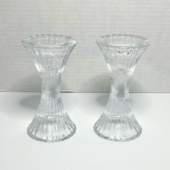 Vintage Mikasa Crystal Ice Palace Pair Candle Stick Holders Flair Top Bottom - Picture 1 of 4